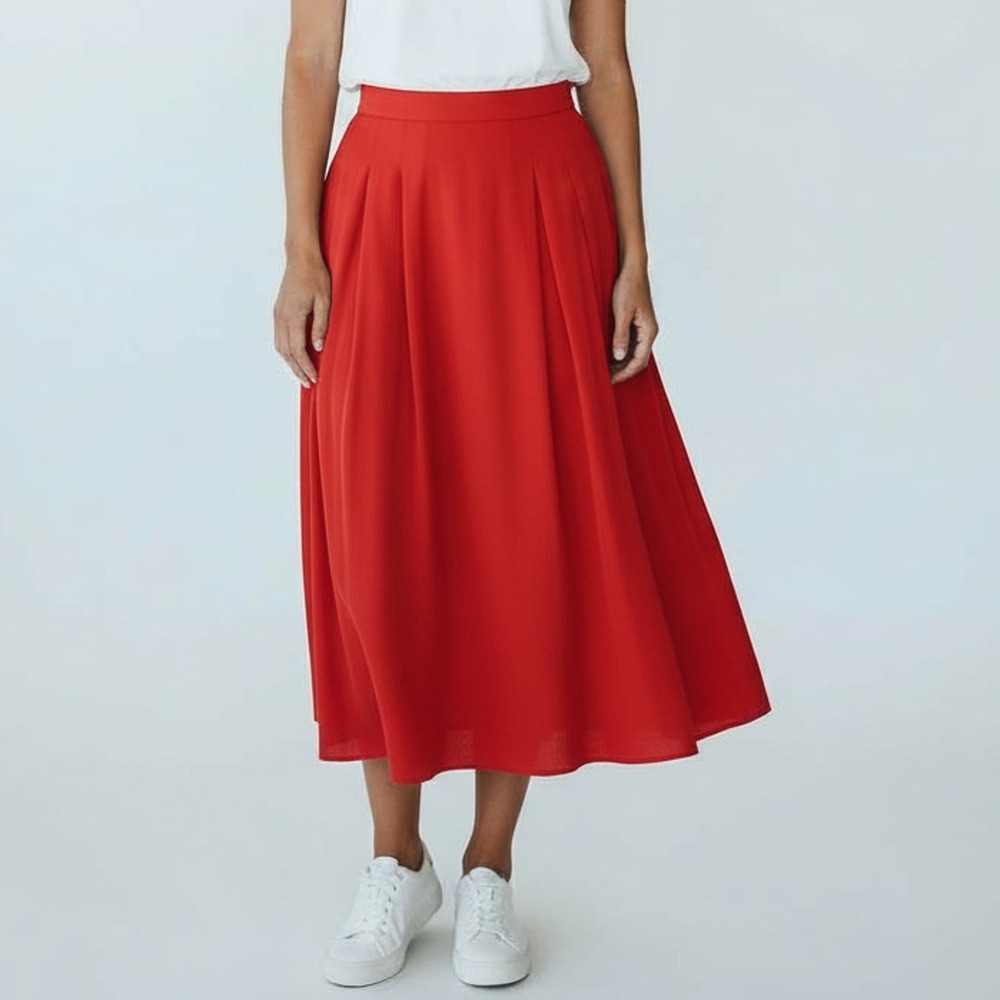 Vintage Bobbie Brooks Red Pleated Midi Skirt Womens 12 Retro Officecore USA